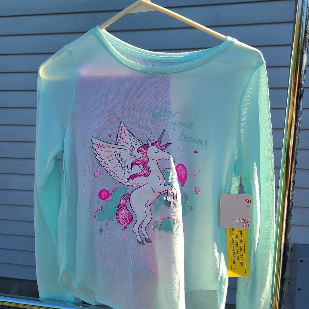 SO girls PJ unicorn pink and mint set. Size 16
